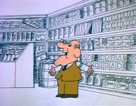 Screenshots from the 1974 Focus Design, Inc. cartoon Lolly, Lolly, Lolly, Get Your Adverbs Here