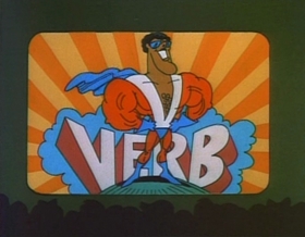 Screenshots from the 1974 Focus Design, Inc. cartoon Verb: That