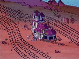 Screenshots from the 1974 DePatie Freleng cartoon As the Tumbleweed Turns