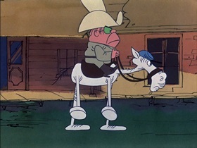 Screenshots from the 1974 DePatie Freleng cartoon The Badge and the Beautiful