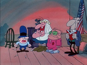 Screenshots from the 1974 DePatie Freleng cartoon The Badge and the Beautiful