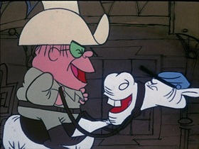 Screenshots from the 1974 DePatie Freleng cartoon The Badge and the Beautiful