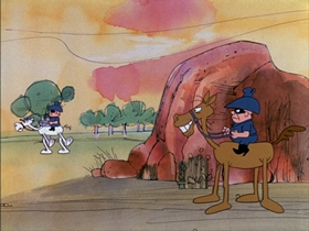 Screenshots from the 1974 DePatie Freleng cartoon By Hoot or By Crook