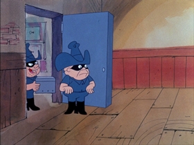 Screenshots from the 1974 DePatie Freleng cartoon By Hoot or By Crook