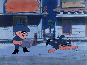 Screenshots from the 1974 DePatie Freleng cartoon By Hoot or By Crook