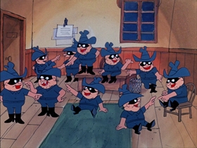 Screenshots from the 1974 DePatie Freleng cartoon By Hoot or By Crook