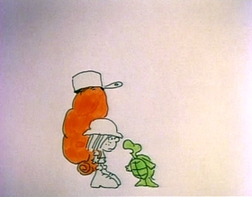 Screenshots from the 1975 Focus Design, Inc. cartoon Unpack Your Adjectives