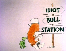 Screenshots from the 1975 Focus Design, Inc. cartoon Unpack Your Adjectives