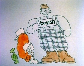 Screenshots from the 1975 Focus Design, Inc. cartoon Unpack Your Adjectives