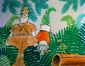 Screenshots from the 1975 Focus Design, Inc. cartoon Unpack Your Adjectives