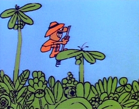 Screenshots from the 1975 Focus Design, Inc. cartoon Rufus Xavier Sarsaparilla