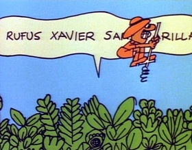 Screenshots from the 1975 Focus Design, Inc. cartoon Rufus Xavier Sarsaparilla