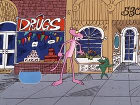 Screenshots from the 1975 DePatie Freleng cartoon Salmon Pink