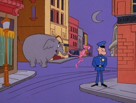 Screenshots from the 1975 DePatie Freleng cartoon Pink Elephant