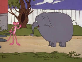 Screenshots from the 1975 DePatie Freleng cartoon Pink Elephant
