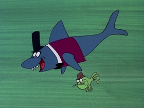 Screenshots from the 1976 DePatie Freleng cartoon Never Shake Hands With A Piranha