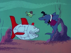 Screenshots from the 1976 DePatie Freleng cartoon The $6.95 Bionic Shark