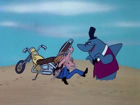 Screenshots from the 1976 DePatie Freleng cartoon Sweat Hog Shark