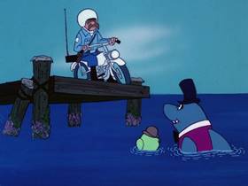 Screenshots from the 1976 DePatie Freleng cartoon Sweat Hog Shark