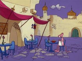 Screenshots from the 1976 DePatie Freleng cartoon The Pink of Arabee