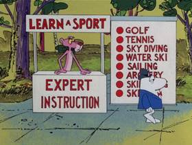 Screenshots from the 1976 DePatie Freleng cartoon The Pink Pro