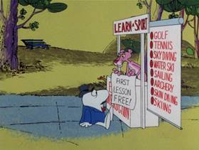 Screenshots from the 1976 DePatie Freleng cartoon The Pink Pro