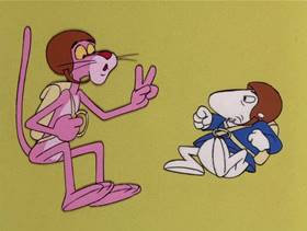 Screenshots from the 1976 DePatie Freleng cartoon The Pink Pro