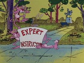 Screenshots from the 1976 DePatie Freleng cartoon The Pink Pro