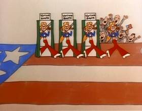 Screenshots from the 1977 Focus Design, Inc. cartoon Sufferin