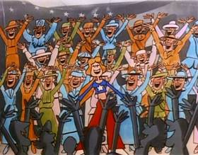 Screenshots from the 1977 Focus Design, Inc. cartoon Sufferin