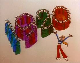 Screenshots from the 1977 Focus Design, Inc. cartoon Sufferin