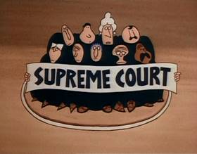 Screenshots from the 1977 Focus Design, Inc. cartoon Three Ring Government