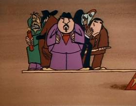 Screenshots from the 1977 Focus Design, Inc. cartoon Three Ring Government