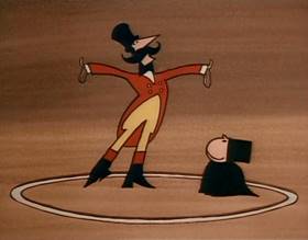 Screenshots from the 1977 Focus Design, Inc. cartoon Three Ring Government