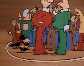 Screenshots from the 1977 Focus Design, Inc. cartoon Three Ring Government