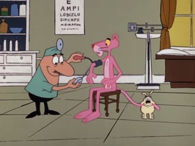 Screenshots from the 1977 DePatie Freleng cartoon Therapeutic Pink