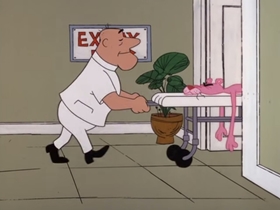 Screenshots from the 1977 DePatie Freleng cartoon Therapeutic Pink