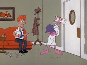 Screenshots from the 1977 DePatie Freleng cartoon Therapeutic Pink