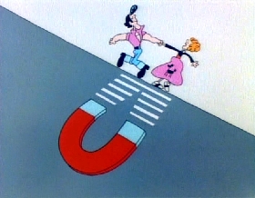 Screenshots from the 1978 Focus Design, Inc. cartoon A Victim of Gravity