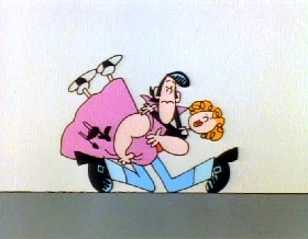 Screenshots from the 1978 Focus Design, Inc. cartoon A Victim of Gravity