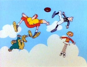 Screenshots from the 1978 Focus Design, Inc. cartoon A Victim of Gravity