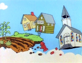 Screenshots from the 1978 Focus Design, Inc. cartoon A Victim of Gravity
