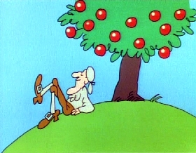 Screenshots from the 1978 Focus Design, Inc. cartoon A Victim of Gravity