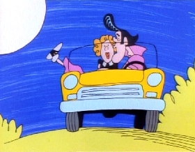 Screenshots from the 1978 Focus Design, Inc. cartoon A Victim of Gravity