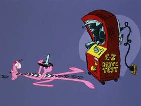 Screenshots from the 1978 DePatie Freleng cartoon Pink Arcade
