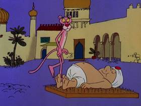 Screenshots from the 1978 DePatie Freleng cartoon The Pink of Bagdad
