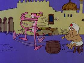 Screenshots from the 1978 DePatie Freleng cartoon The Pink of Bagdad