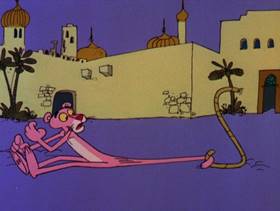 Screenshots from the 1978 DePatie Freleng cartoon The Pink of Bagdad