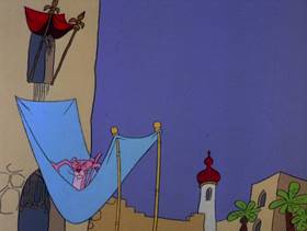 Screenshots from the 1978 DePatie Freleng cartoon The Pink of Bagdad