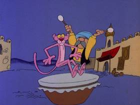 Screenshots from the 1978 DePatie Freleng cartoon The Pink of Bagdad